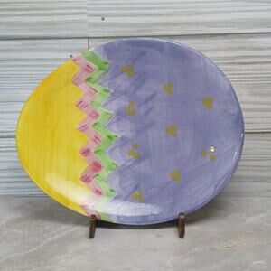 Pastel Easter Egg Trinket or Candy Dish Lilac Purple, Pink, Bright Yellow 5.75"